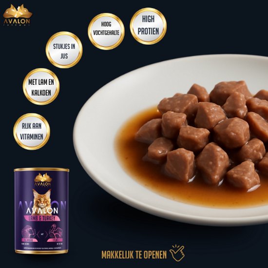 Avalon Petfood – Kattenvoer Natvoer – Lam & Kalkoen – 12 blikken x 410 gram
