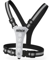 Nince Hardloop Verlichting - LED Hardloopvest USB Oplaadbaar - Reflecterend Veiligheidsvest One Size - Grijs