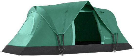 Kampeertent voor 5-6 personen, tunneltent met haringen, koepeltent, polyester, legergroen + zwart 4,55x2,3x1,8m van Merkloos — afbeelding 5