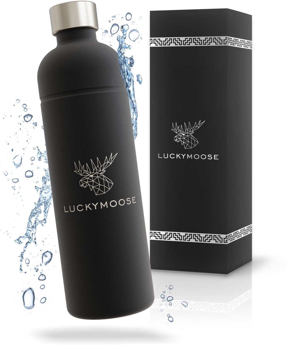 Luckymoose RVS Drinkfles 1,25L - Universeel geschikt voor Bruiswatertoestellen - Infinity Roestvrijstalen Waterfles - Herbruikbaar - Zwart