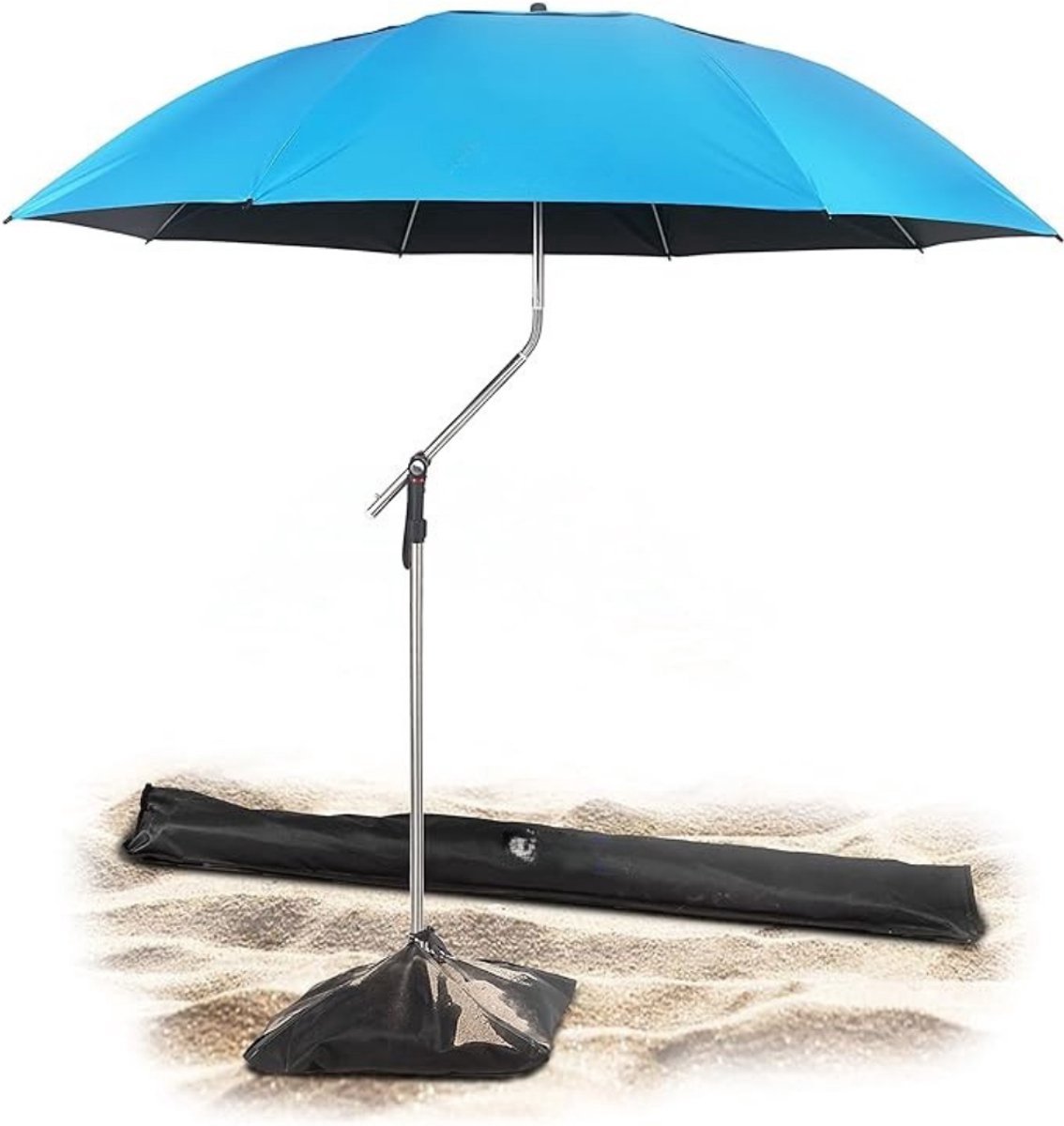 Thuys – Strandparasol & Tuinparasol – Met Draagtas – Blauwe Parasol Met Zandanker – Hoge UV Bescherming 99% / UPF 50+ – RVS – Verstelbaar