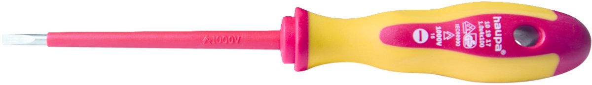 Haupa VDE geïsoleerde Sleufschroevendraaier HupSlim 4 x 1 x 100 mm - Gereduceerde klingdiameter - geïntegreerde isolatie - Gehard molybdeen-vanadiumstaal - 2-componentenhandgreep