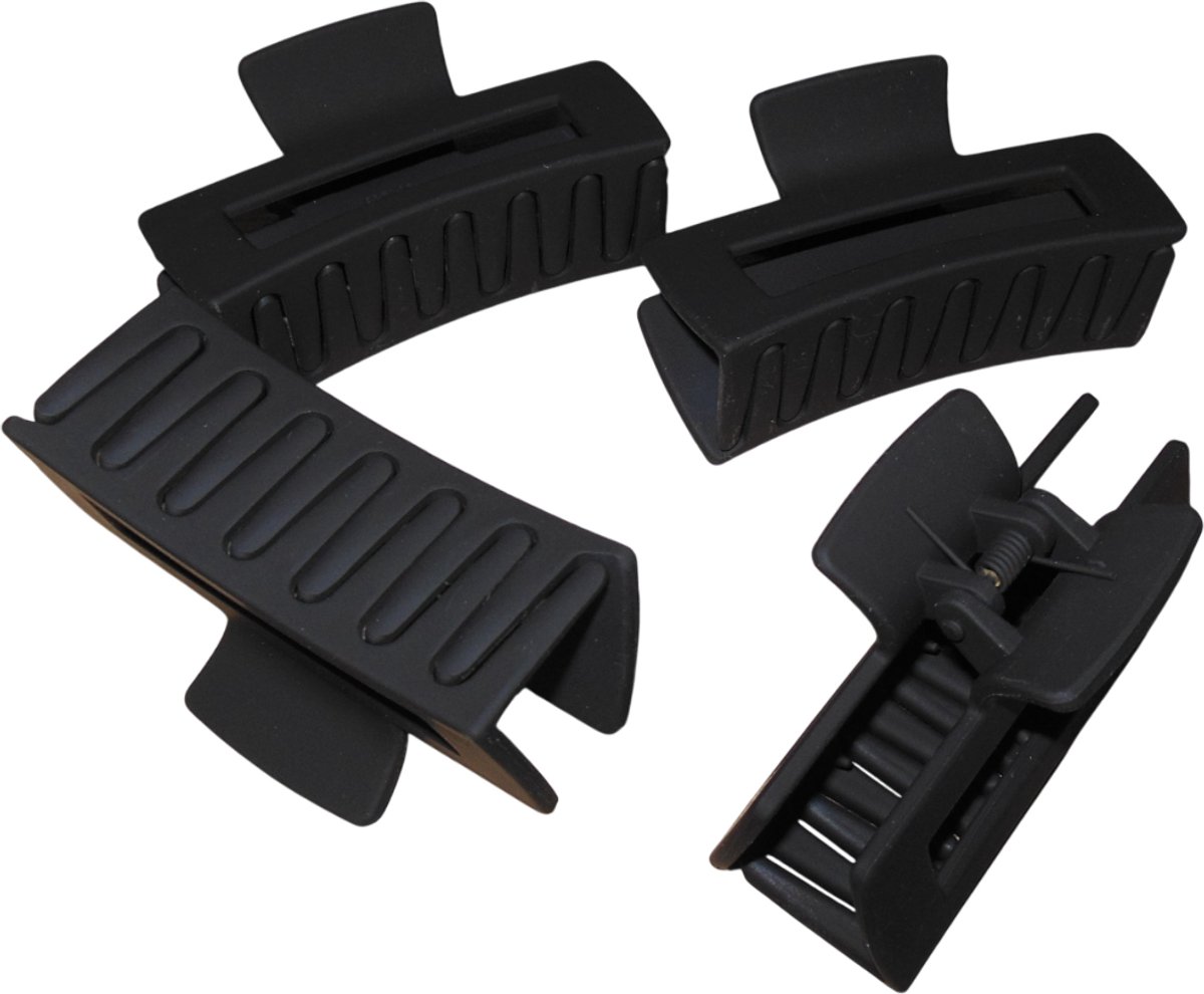 4 siliconen haarklemmen rechthoekig 8 cm zwart
