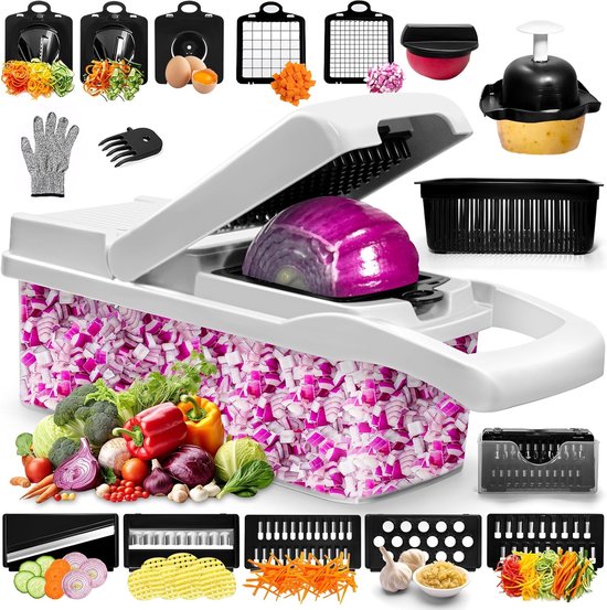 Mandoline de cuisine multifonctionnelle 20 en 1 | Mandoline | Coupe-oignon | coupe-légumes mandoline | Cadeau idéal