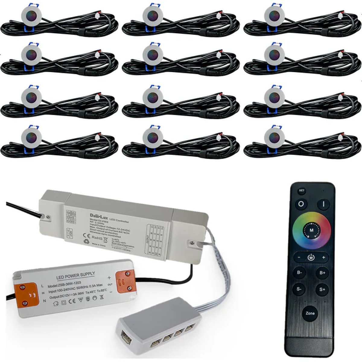 TrueLED Compact RGB Silver - Inbouw Kleur LED Spot Dimbaar voor Overkapping - IP65 Verlichting voor Veranda - Complete set van 12 LED Spots