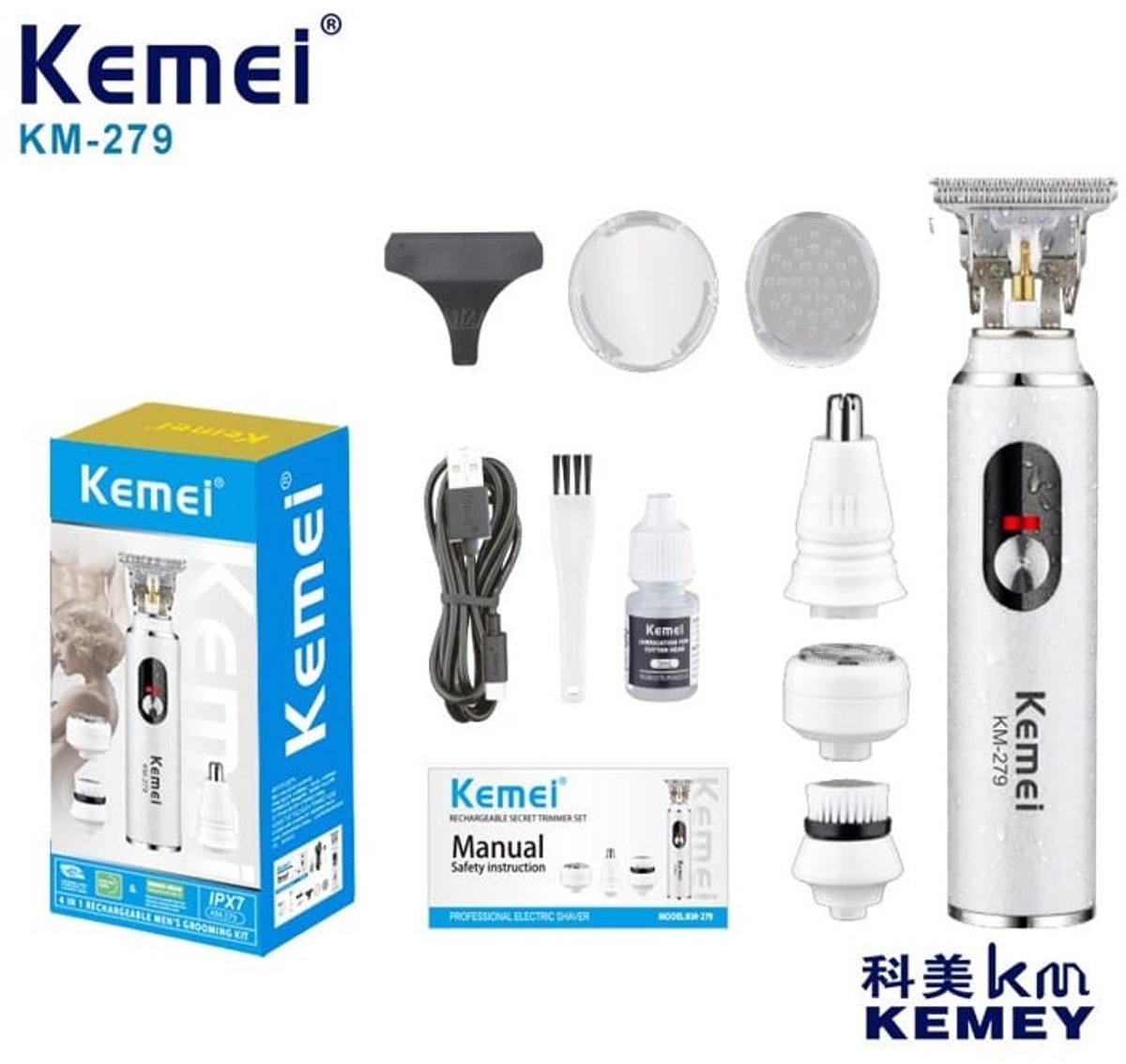 Kemei 4-in-1 Oplaadbare Trimmer & Scheerapparaat – KM-279