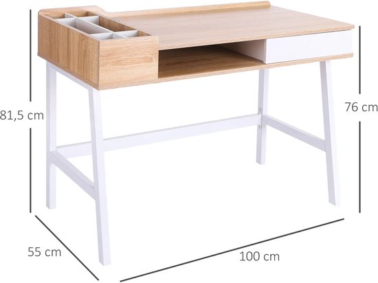 Computertafel Met Opbergruimte En Industriële Stijl | Bureautafel Met Lade En Open Compartment Wit
