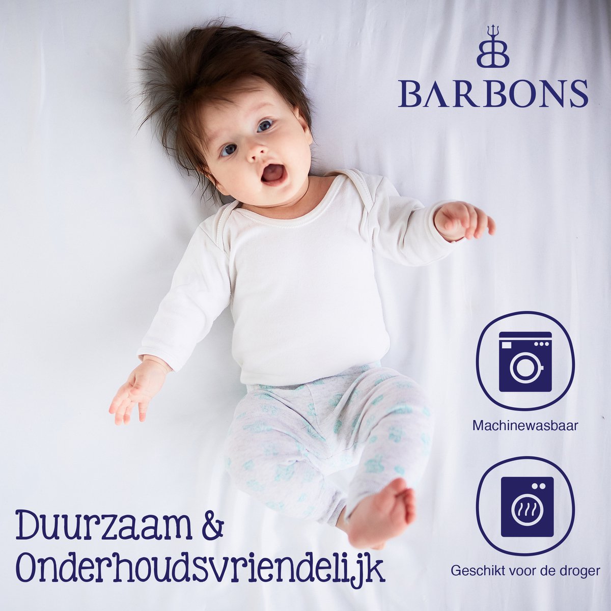 Barbons hoeslaken 70x140 - 60x120 hoeslakens ledikant Baby - 100% Katoen - Babybedje Wit – foto 2