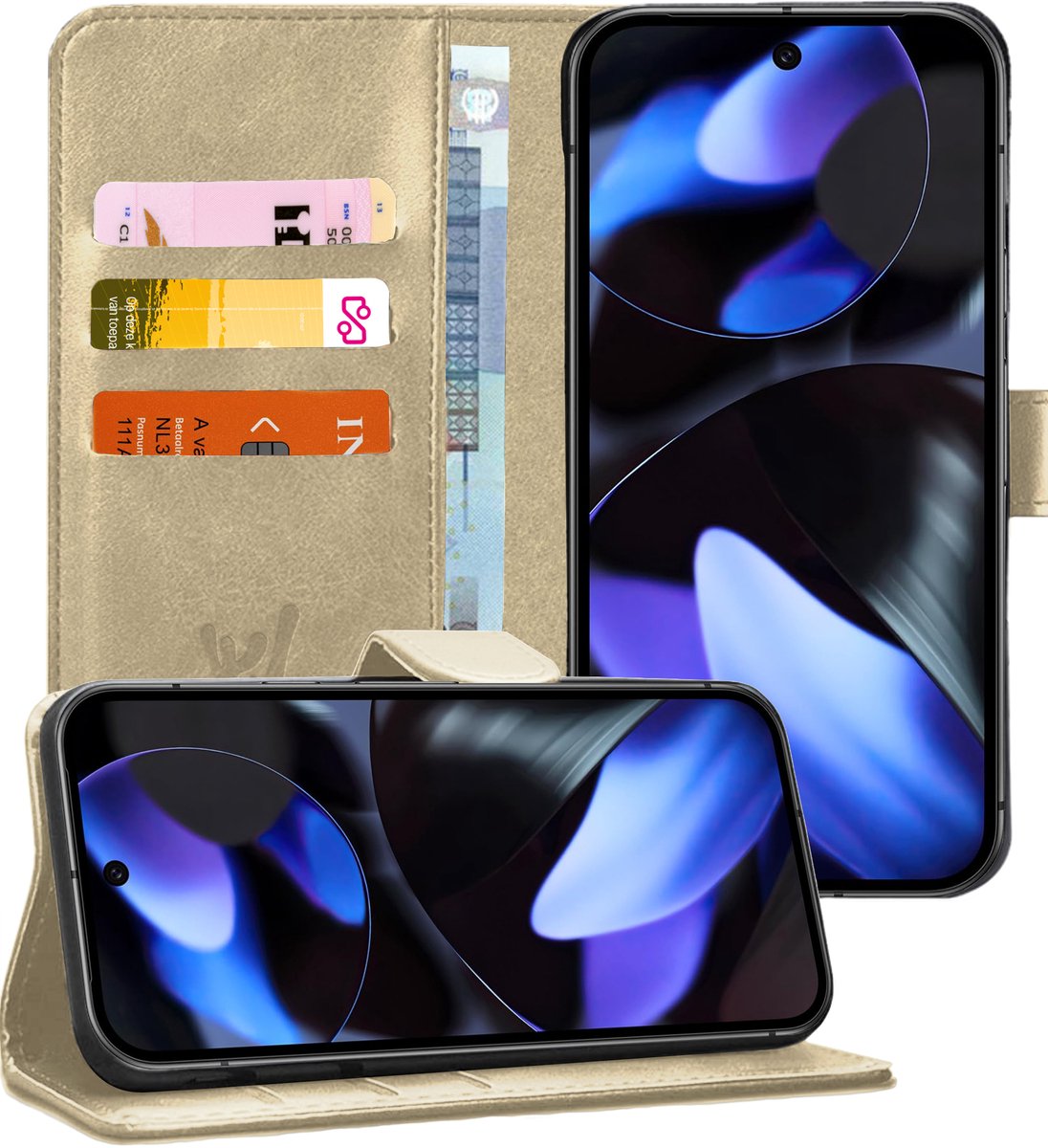 Hoesje geschikt voor Google Pixel 9 / 9 Pro / 10 / 10 Pro - Portemonnee Book Case Goud