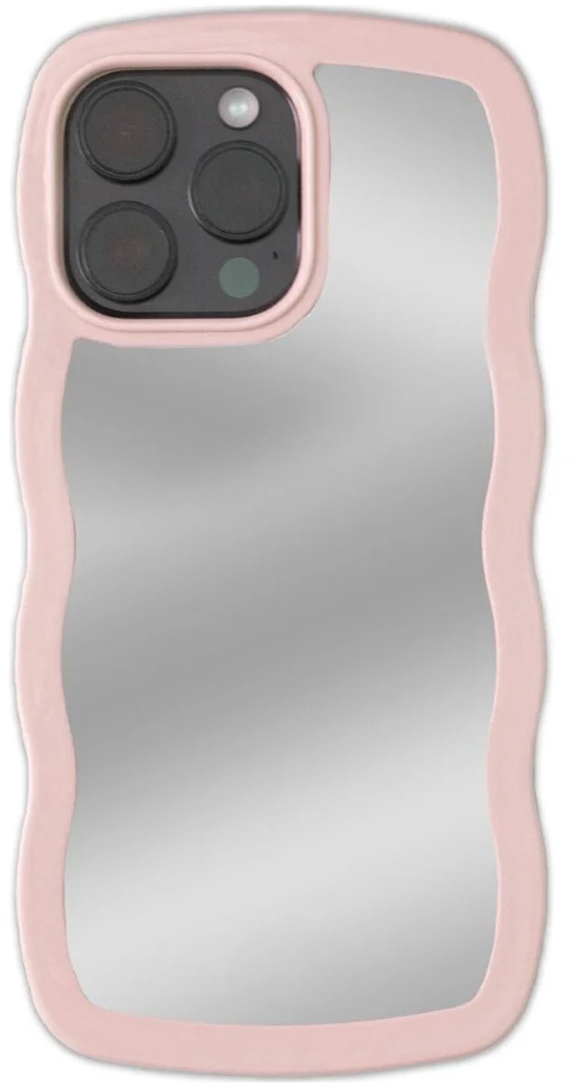 Roze Spiegelhoesje met Wavy Design – Geschikt voor iPhone 15 Pro Max – TPU Beschermhoes met Glanzende Afwerking
