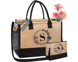 Eenvoudige linnen bedrukte lettertas - jute handtas - canvas tas met initialen - gepersonaliseerde tas - geschikt voor bruiloft, verjaardag, strand, cadeau voor vrouwen, moeder, leraar, vriendin