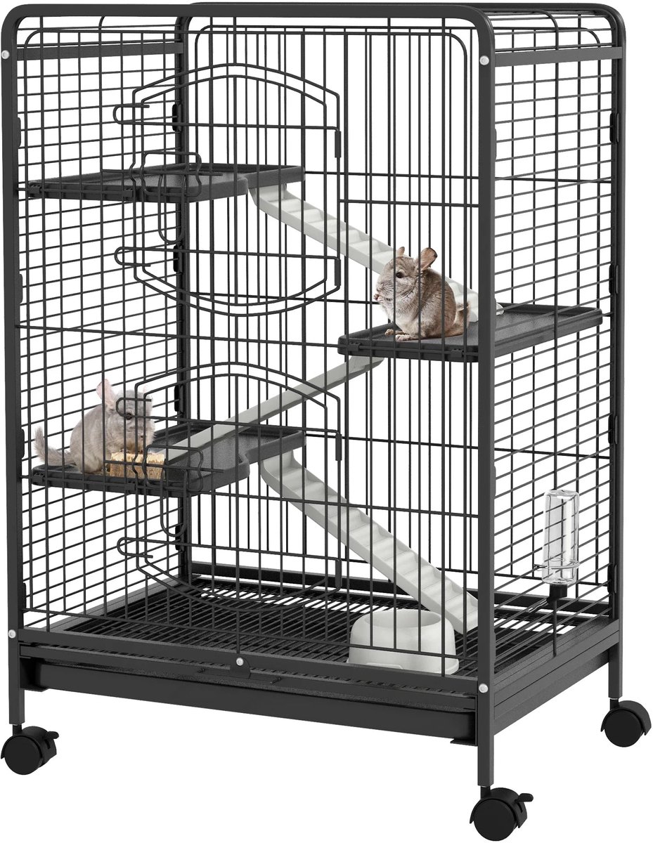 Knaagdierrkooi – Knaagdierkooi – Konijnenkooi – Cavia Kooi – Dierenkooi – Metalen Kooi – 3 Etages Met Wieltjes – Uitneembare Bodemplaat