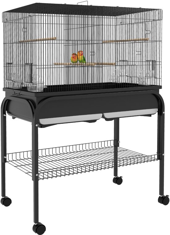 PawHut-Vogelkooi-85x49x119cm-Staal-Zwart