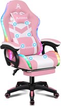 ALFORDSON Gamestoel, 12 RGB LED-kleurenafstandsbediening, armleuningen met schuifrail, intrekbare voetsteun, B-punt massage verstelbaar kussen