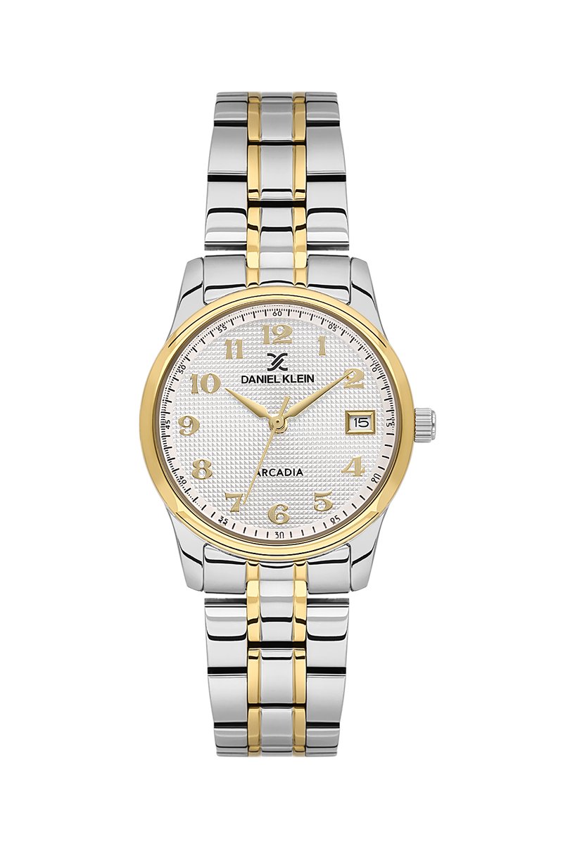 Daniel Klein DK.6.14049-3- Horloge - Polshorloge - Analoog - Dames - Vrouwen- Rond - Stalen band - Metaal - Datumaanduiding - Streepjes - Cijfers - Zilverkleurig - Goudkleurig - Wit - Zwart