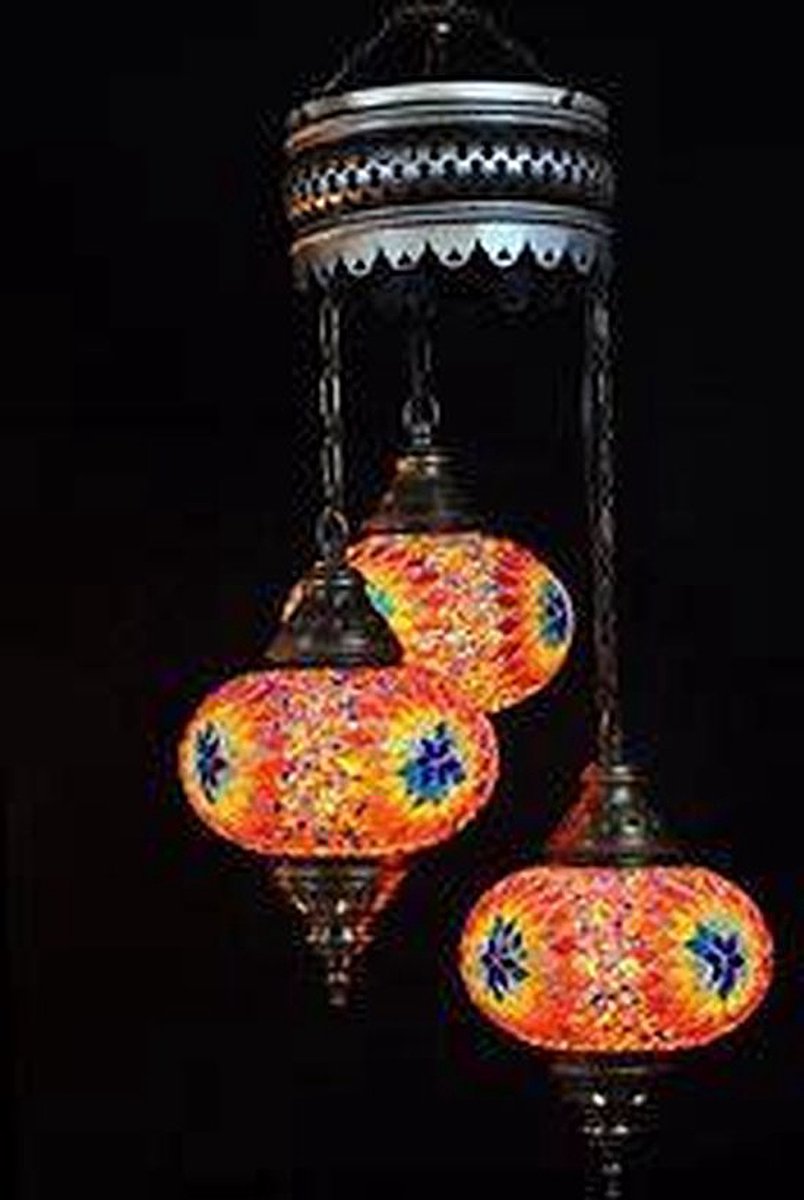 Turkse hanglamp - oosterse lamp met 3 glazen bollen - multicolour - handgemaakt en uniek