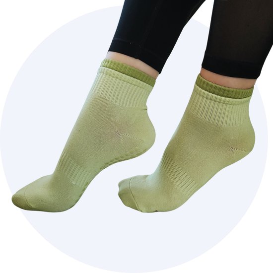 Hilvard Pilates sokken - Yoga sokken - Enkelsokken - 3 Paar - Groen - Anti-slip sokken - One size fits all