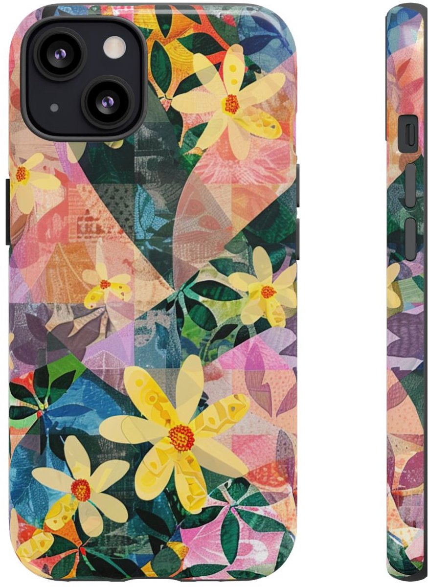 Abstract Bloemmotief met Geometrisch Patroon – Telefoonhoesje Geschikt voor iPhone 13