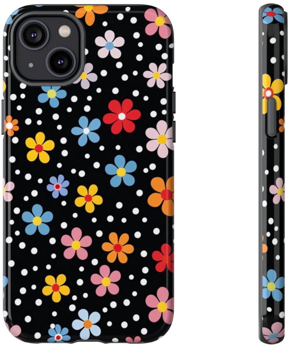 Vrolijk Bloemen- en Stippenpatroon – Telefoonhoesje Geschikt voor iPhone 14 Plus
