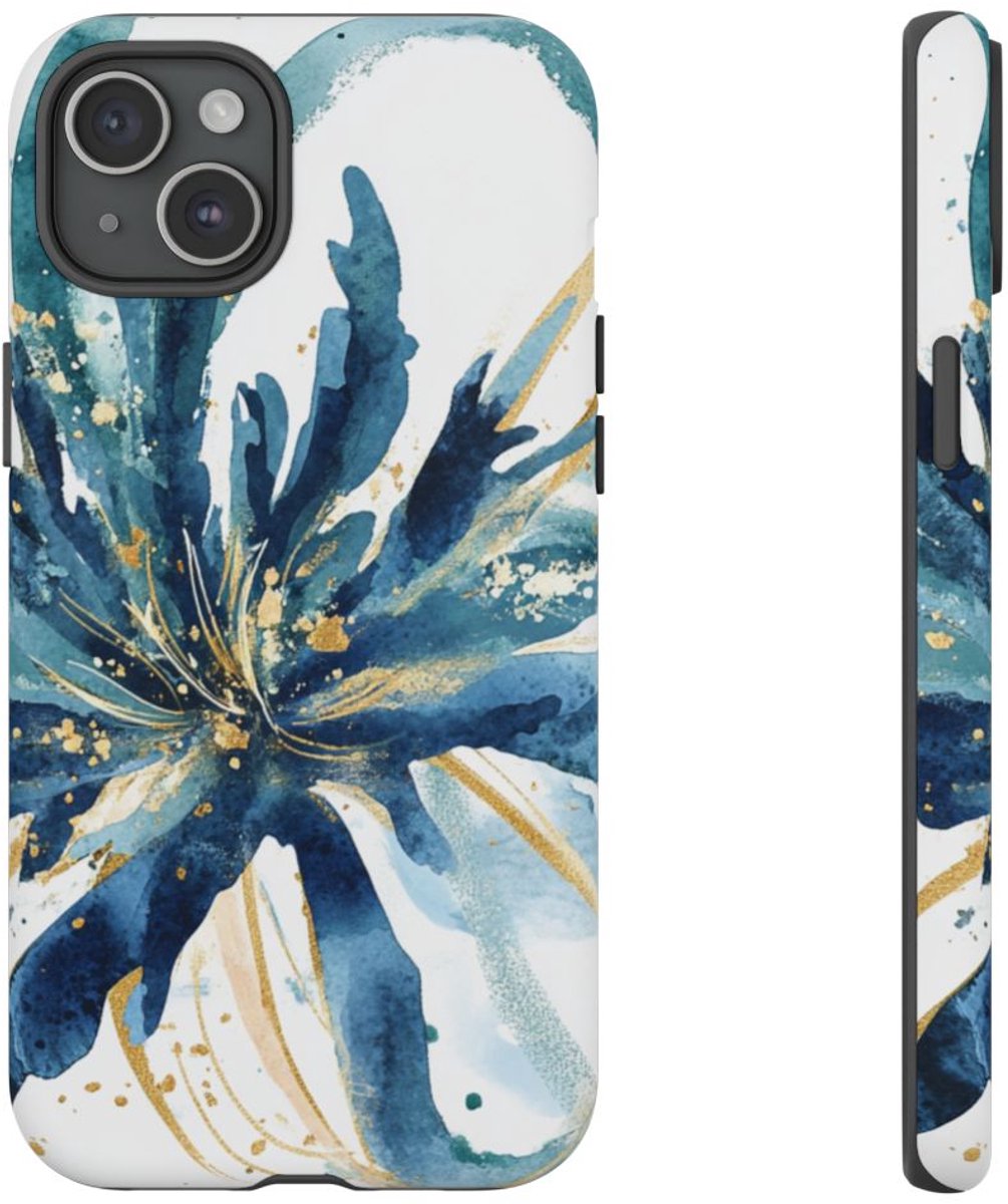 Abstracte Blauwe Bloemen Waterverf – Telefoonhoesje Geschikt voor iPhone 15 Plus