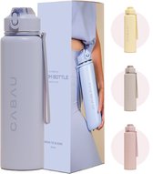 Cabau Bloom RVS Waterfles 870ml Blue | Geïsoleerde BPA-vrije & Lekvrije Thermosfles | Duurzame Herbruikbare Drinkfles met Schoonmaakborstel & Draagkoord | BPA vrij Sportfles Dames | Waterfles Volwassenen | Cadeau voor Haar