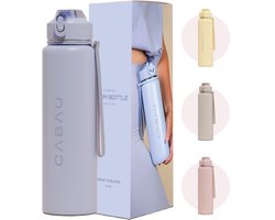 Cabau Bloom RVS Waterfles 870ml Blue | Geïsoleerde BPA-vrije & Lekvrije Thermosfles | Duurzame Herbruikbare Drinkfles met Schoonmaakborstel & Draagkoord | BPA vrij Sportfles Dames | Waterfles Volwassenen | Cadeau voor Haar