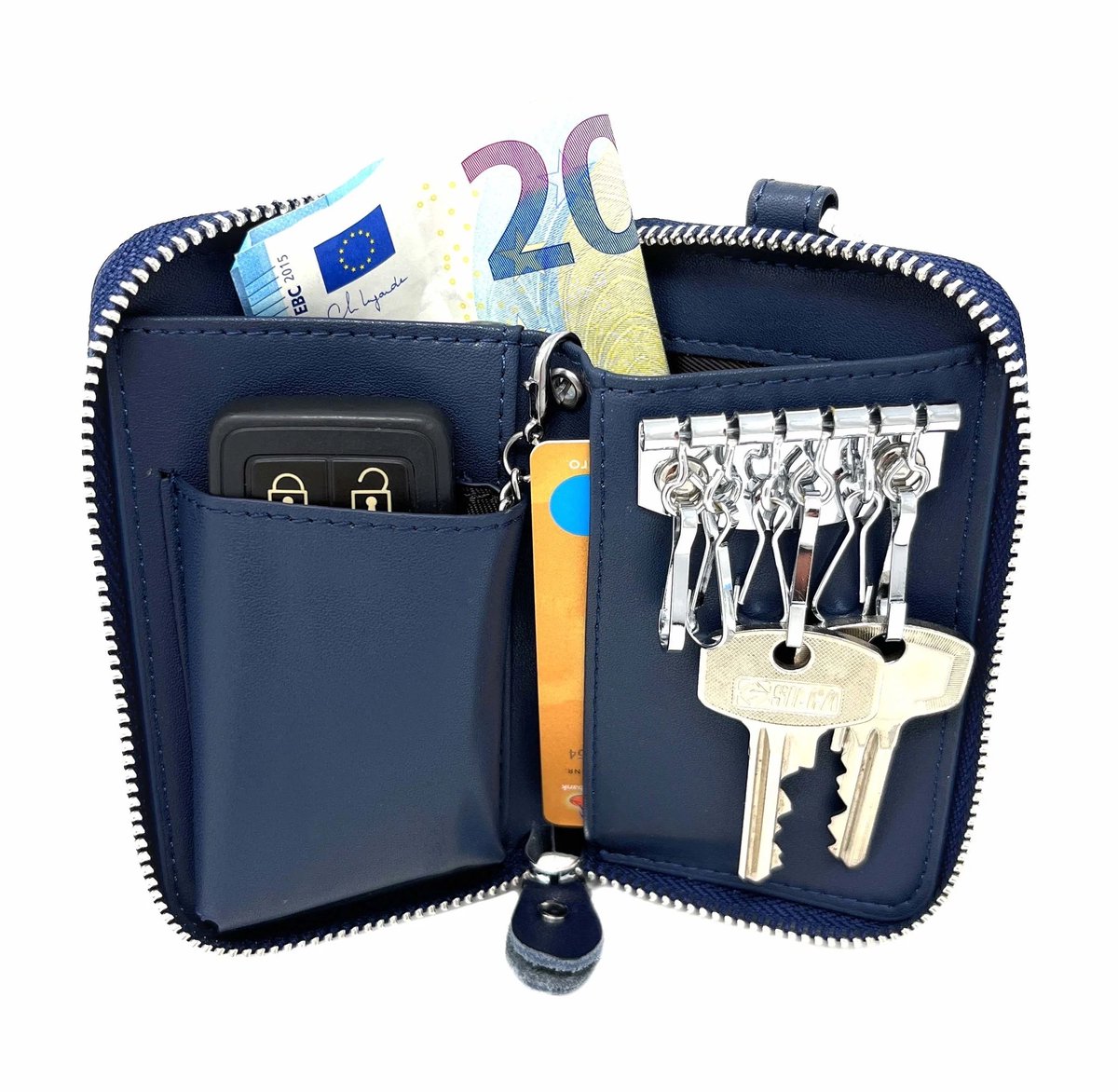 Sleuteletui, Kaarthouder, Leer, Portemonnee voor Bankbiljetten, Autosleutel - Blauw