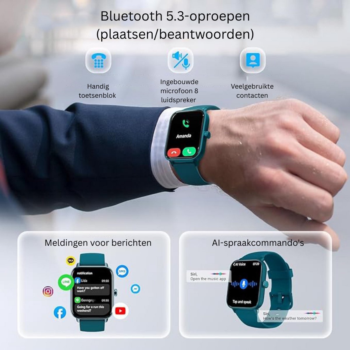 Afbeelding 3 van Sporthorloge Zwartgroen Dames en Heren Smartwatch