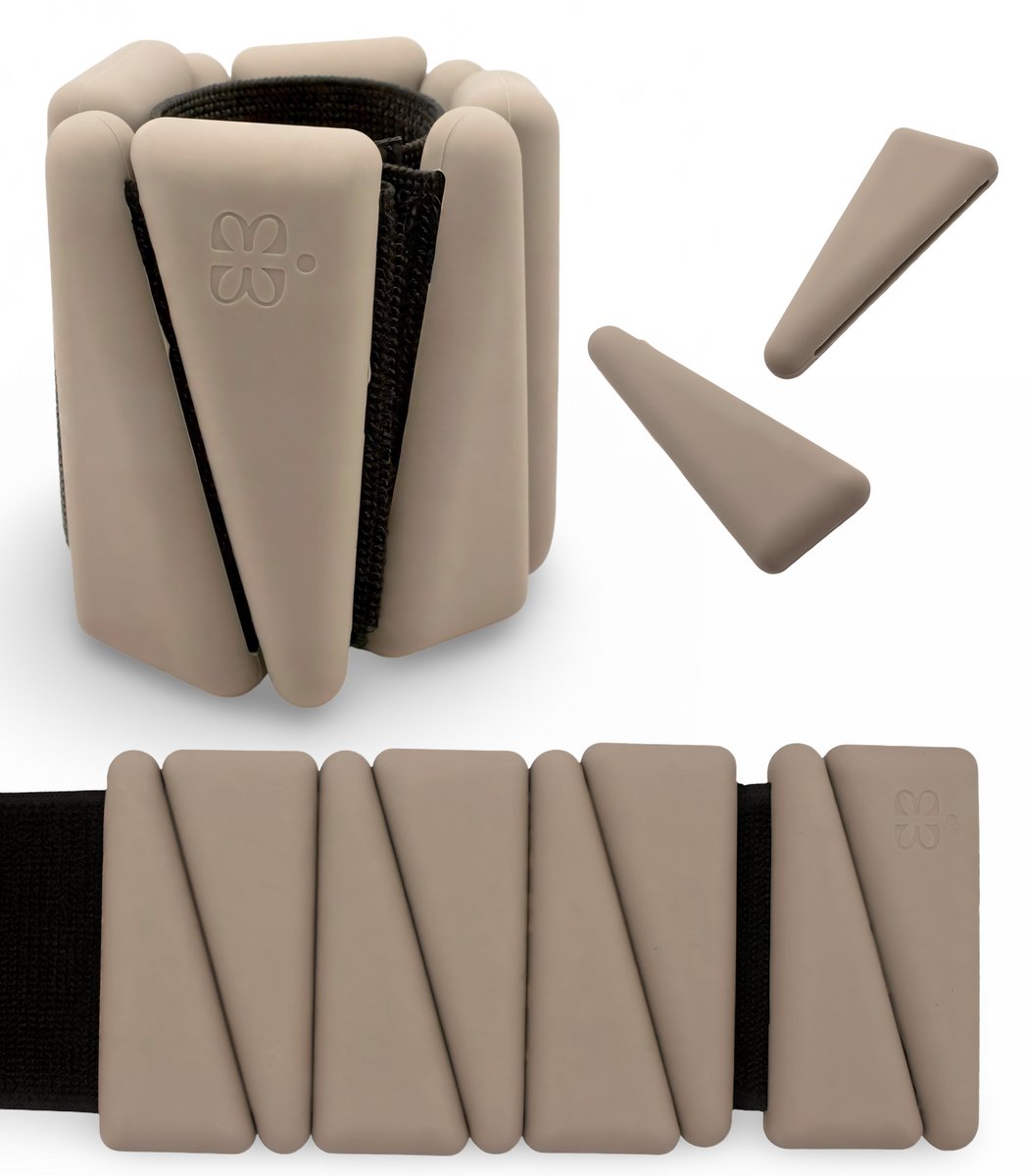 Enkelgewichten en polsgewichten verstelbaar - 1800g - 2 x 900g - Ankle weights - Arm gewichten pols - Pilates handgewichten - Siliconen Enkelgewichten - Thuis Sporten - Incl. opbergetui - Taupe