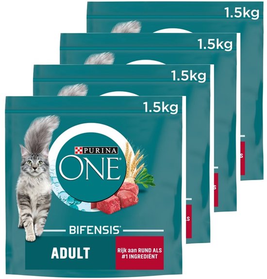 PURINA® ONE® Adult - Kattenbrokjes - Rund & Volkoren Granen - 4 x 1.5 kg