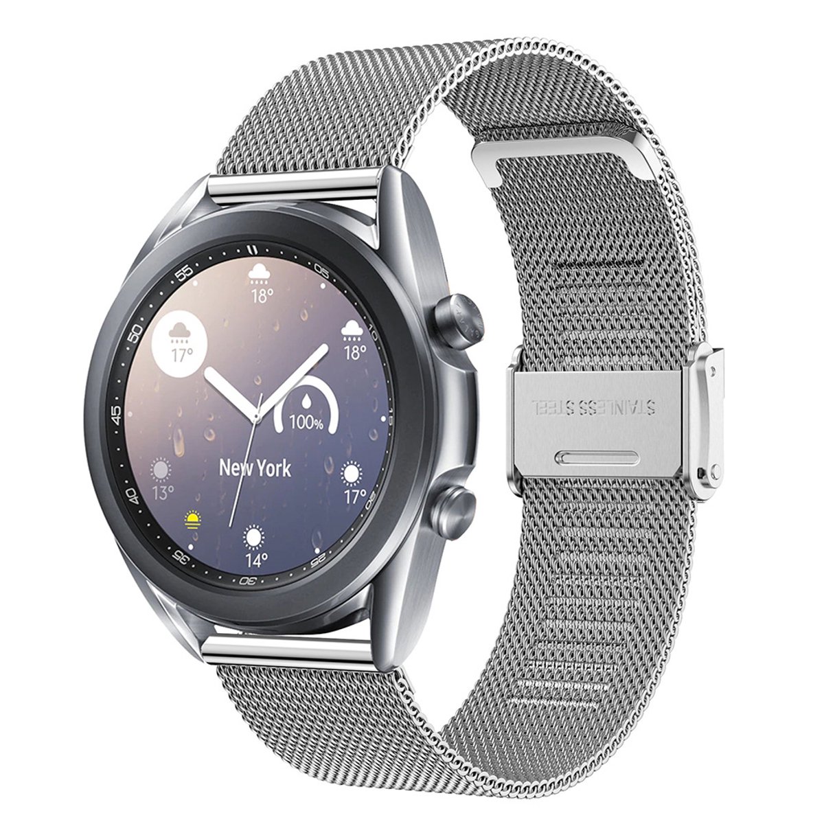 Premium Milanese Mesh Horlogeband - 18mm - Roestvrijstalen RVS Band Met Interlock Veiligheidssluiting - Universeel Verstelbaar Polsbandje (167-252mm) - Geschikt Voor Smartwatch Traditioneel Horloge - Zilver - Incl. Snelsluiting En Gereedschap