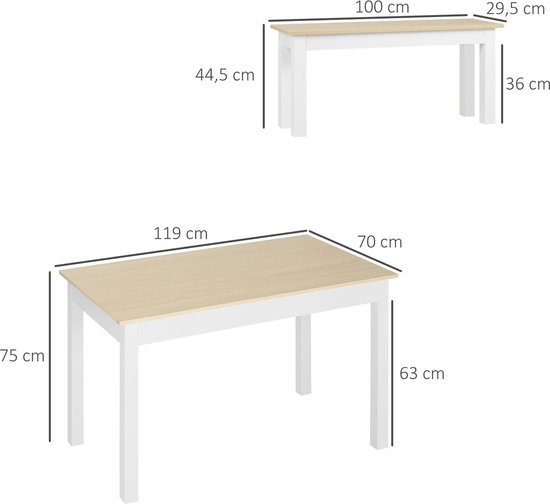 Ensemble de table à manger HOMCOM - Aggloméré - 119x70x75cm - Chêne