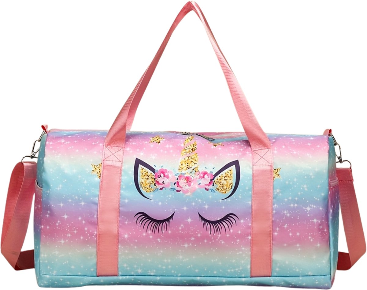 Eenhoorn Reistas Kind | Eenhoorn Sporttas Kind | Eenhoorn Weekendtas | Handbagage Kind Vliegtuig | 25 Liter | Sporttas Meisjes | Weekendtas met Eenhoorn | Goude Kindertas Peuter | Tas voor Logeren of Vakantie | 24x20x45 cm