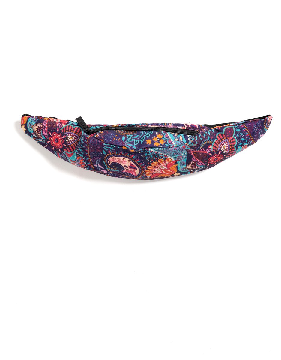 KIMU® Heuptas Paisley Rood Blauw Paars - Fanny Pack Met Voorvak - Zwarte Band - Tasje Heuptasje Patroon Festival