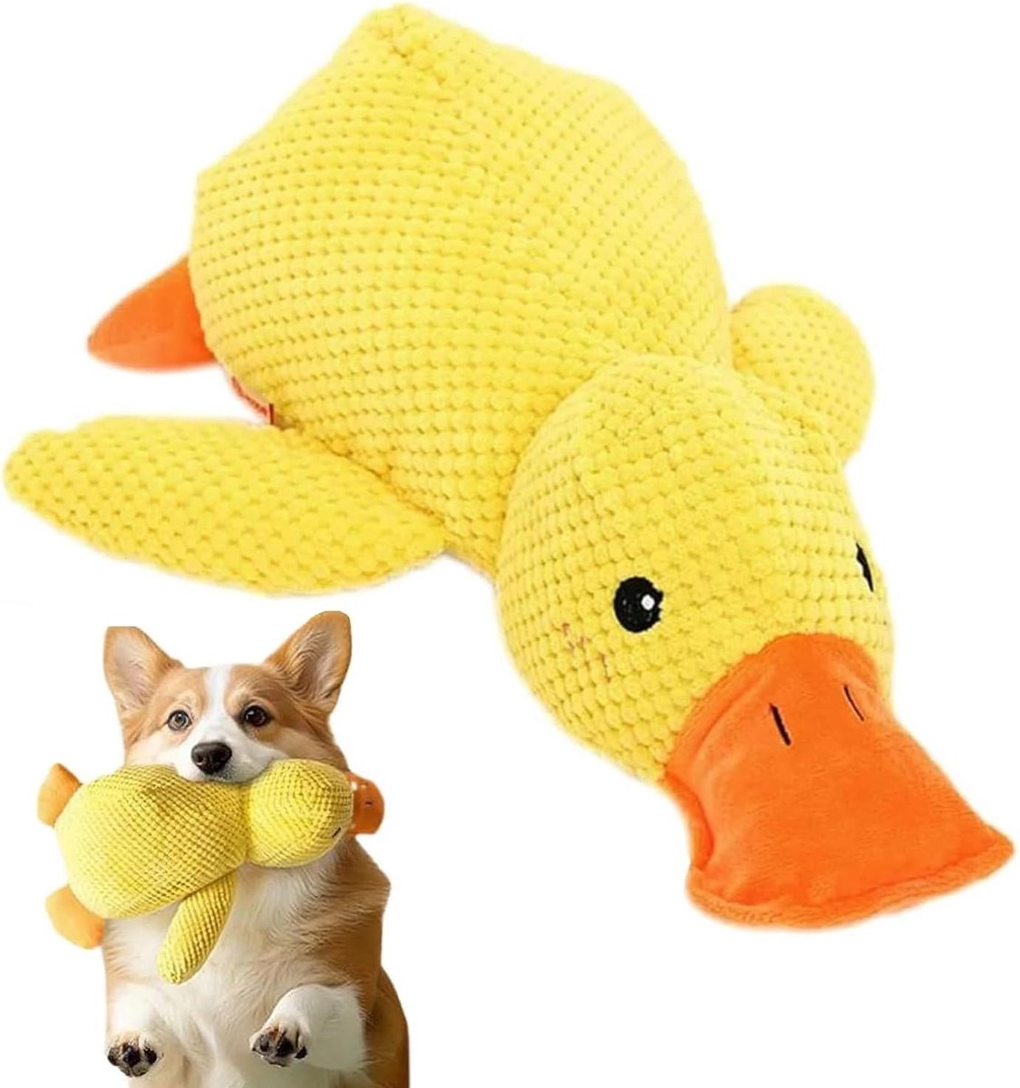 ByShane - Interactief hondenspeelgoed gele anti-stress eend met kwaakgeluid - Kalm pluche kauwspeelgoed voor honden - Anti-stresseend