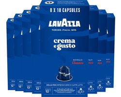 Lavazza Crema e Gusto Classico - 80 Aluminium Cups - Koffie Blend van Arabica & Robusta - Intensiteit: 12/13 - 8 x 10 Capsules - Geschikt voor Nespresso