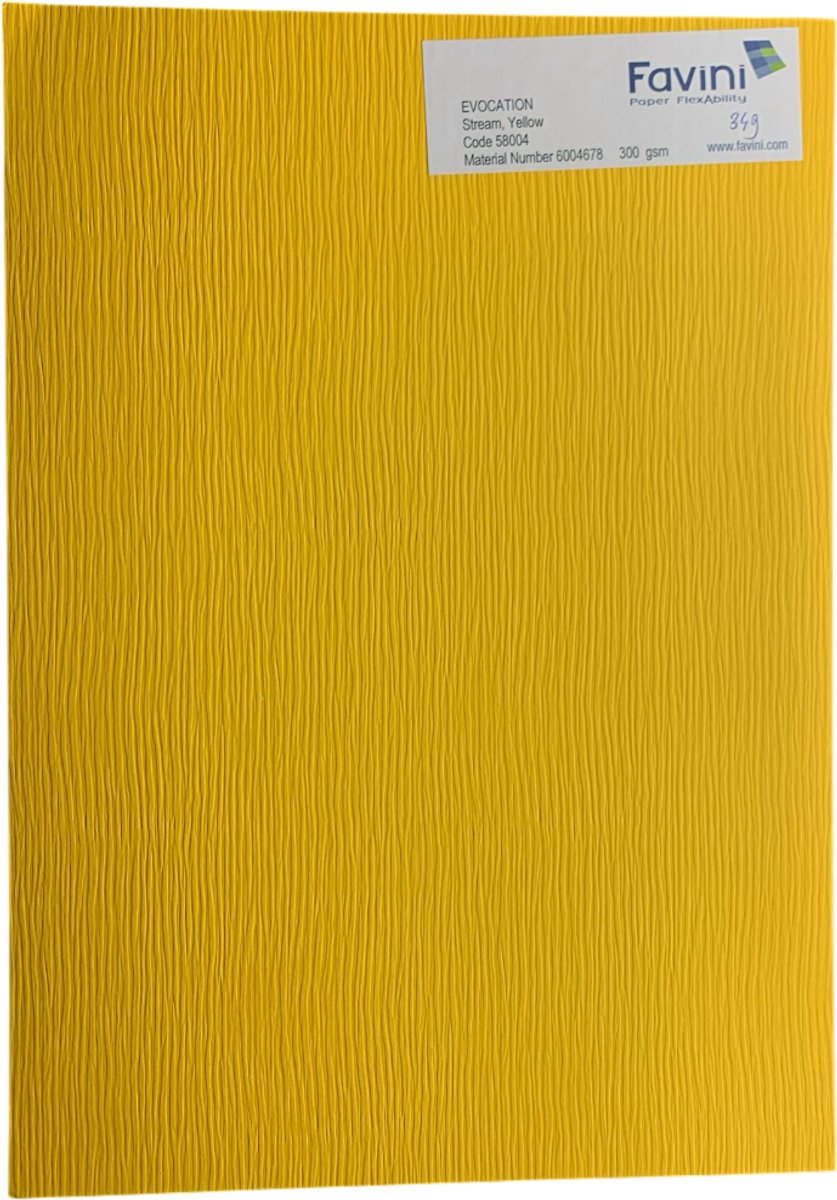 Favini® – 20 Vellen A4 Papier – Evocation Yellow – Stroompersing – 300 g/m² – Enkelzijdig Geperst – Embossed Structuur – Zuurvrij Zwaar Papier