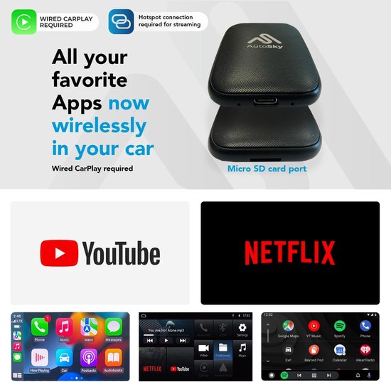 AutoSky Wireless CarPlay & Android Auto AI Box Lite – Für Fahrzeuge mit