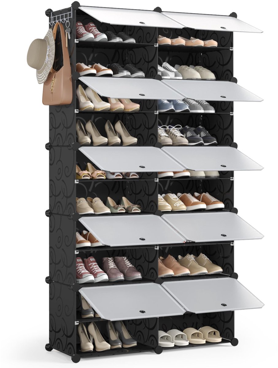 Ibenzoa Schoenenrek met 10 niveaus voor 40 paar schoenen, ruimtebesparende organizer voor elke kamer Zwart