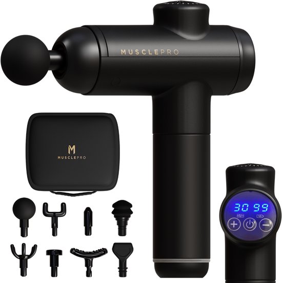MusclePro Prime - 12V massage gun - professioneel massage apparaat - massage pistool - spier massage - sport massage - 8 mondstukken - 99 snelheden