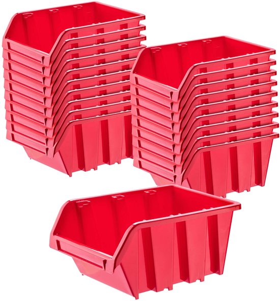 KADAX Workshop stapelkist, stapelbox van PP-kunststof, opbergbox in verschillende maten, opbergdozen voor gereedschapswand, opbergdoos, sorteerdoos (rood, 10 stuks, 195 x 120 mm