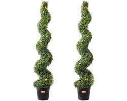 VEVOR Kunstmatige Buxusvormige Boom, 152 Cm Hoog (2 Stuks), Spiraalvormige Kunstmatige Vormbomen, Kunstplant met Extra Bladeren, Pot En Kleine Decoratie, Uv-Bestendige Groene Set voor Binnen- En Buitenhuisdecoratie