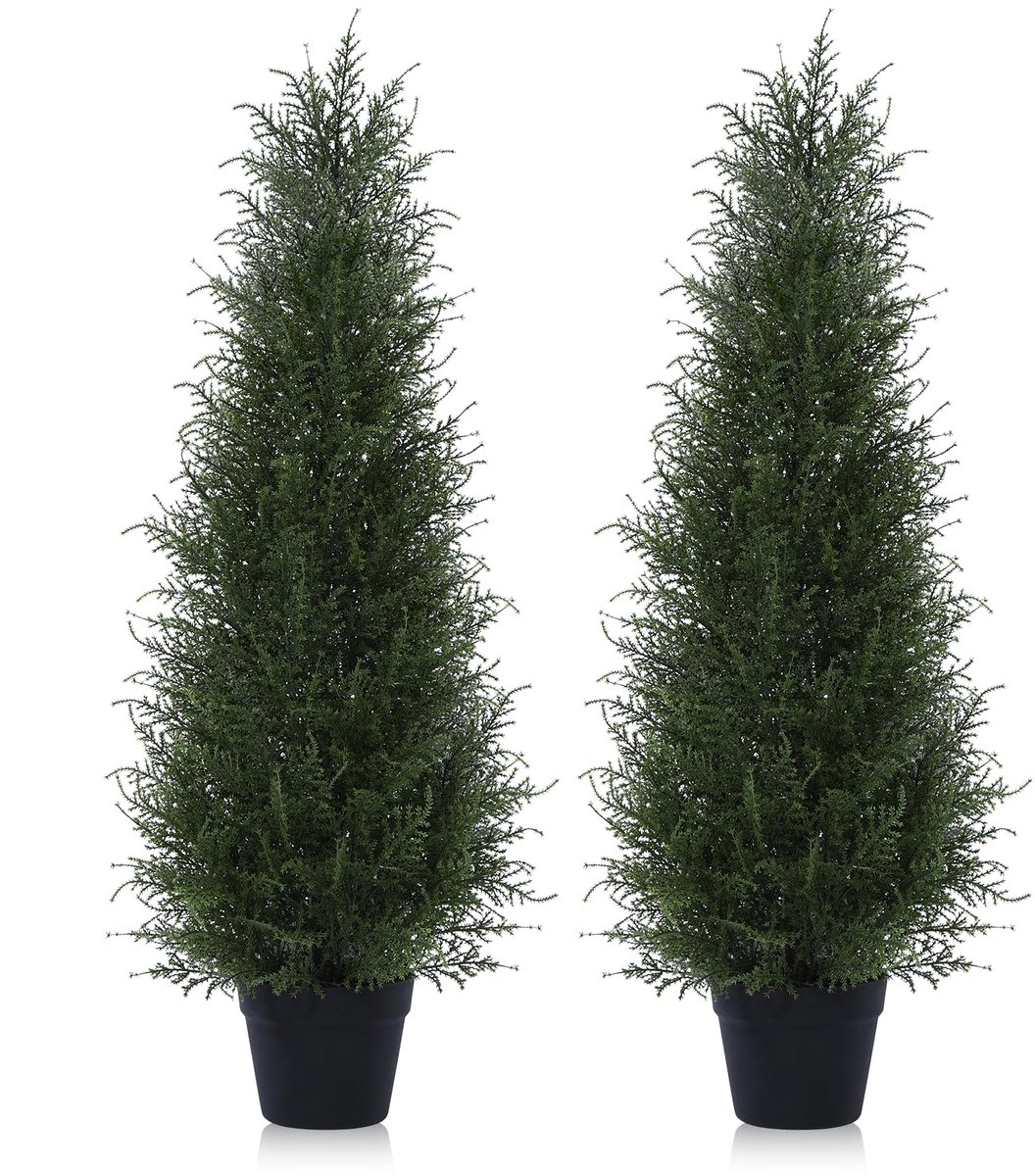 Kazeila Kunstmatige Cederplant 90cm Kunstcederboom, Kunstboom Buiten UV-bestendig voor Thuis Woonkamer Slaapkamer Kantoor Decoratie (2-pack)