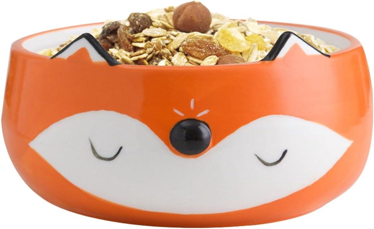 ByShane - Mueslikom voor kinderen met dierenontwerp - keramisch - hittebestendig - makkelijk te reinigen - ideaal voor ontbijt en snacks - vos en kat - blijde start van de dag - leuk ontwerp