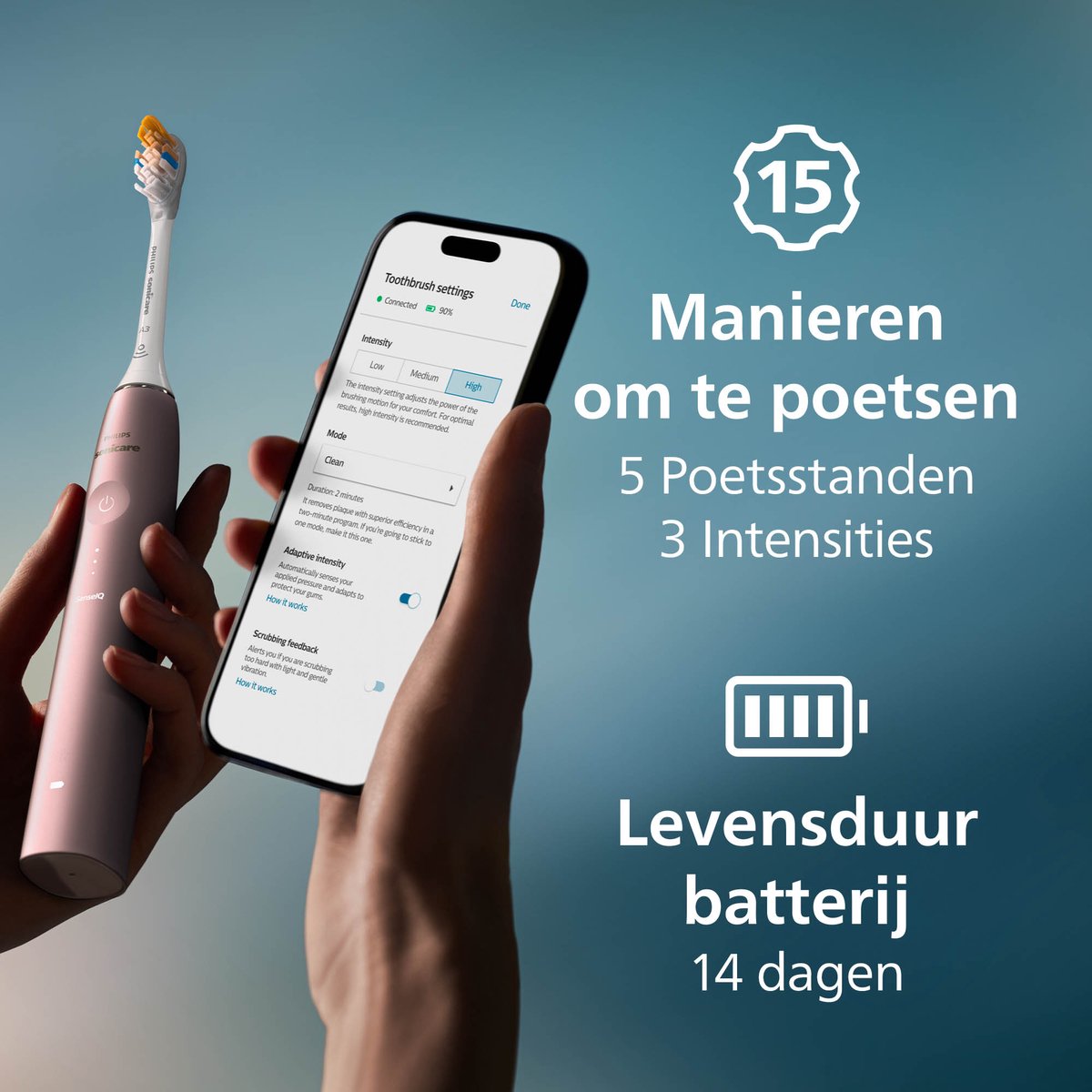 Afbeelding 3 van Philips Sonicare DiamondClean Prestige 9900 – Limited Edition - Elektrische Tandenborstel met SenseIQ- AI - Roze- 2 Opzetborstels - HX9992/31