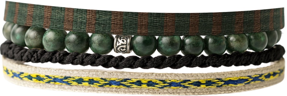 Azurro Alvaro Heren Armbanden Set – Mixed Handgemaakt Natuursteen & Touw Designs – Verstelbaar 19–24 cm - Cadeau voor Mannen & Vaderdag – Mediterrane Stijl