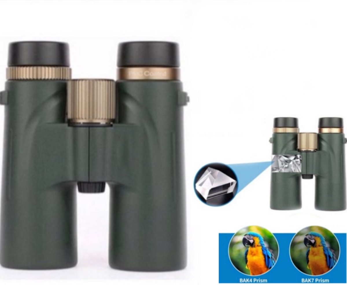 12x42 Professionele Verrekijker met LED Lens en Bak4 Prisma - Ideaal voor Jacht, Reizen en Outdoor Avonturen - IPX7 Waterdicht Donker Groen