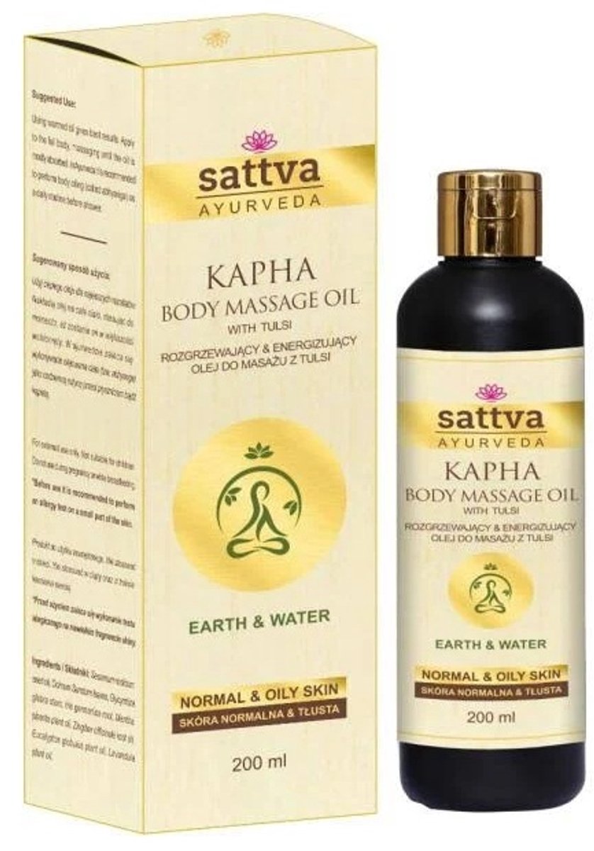 Massageolie Kapha met tulsi voor normale en vette huid, Sattva Ayurveda, 200 ml
