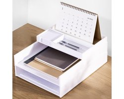 Eufrozy A4 stapelbare brievenbak, 3-laags documentenbak wit voor bureau, kantoororganisatie, papierbak A4 opbergvakken stapelbaar liggend, bureau-organizer, archiefbak voor kantoor, school, thuis