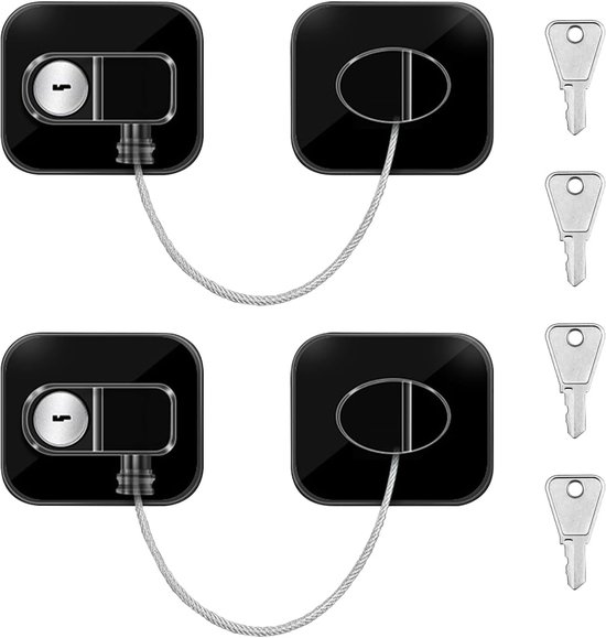 NIXRET Lot de 2 verrous de réfrigérateur noirs avec sécurité enfant et adhésifs